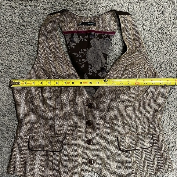 Maurice’s Wool Blend Herringbone Tweed Brown Vest Size XL - Picture 6 of 7